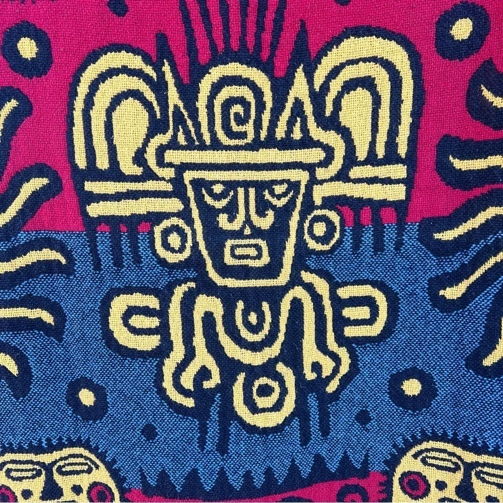 Mayan Aztec Native Woven Throw Fringed Bright Multicolor Tribal Design 49x72 GUC